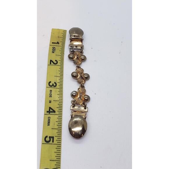 Vintage Gold Tone Sweater Dress Clip Chain Textured Ball 50s Resize Shirts Tops - Picture 8 of 8